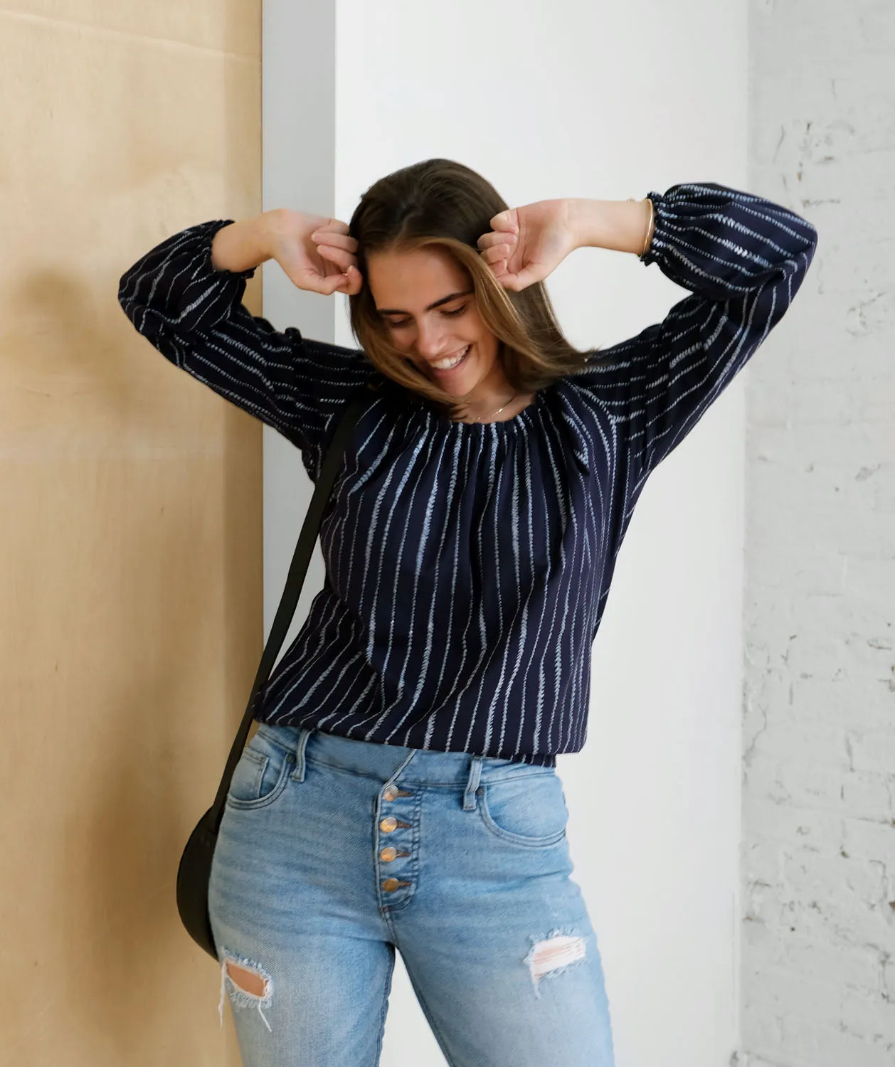VINCI printed top in Navy/White