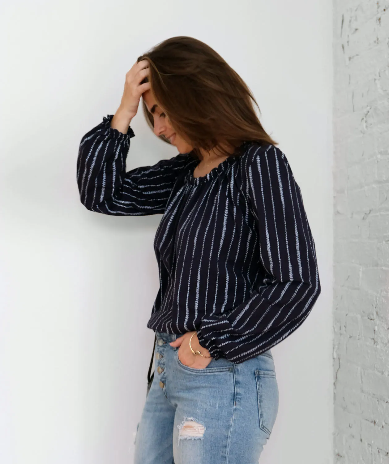 VINCI printed top in Navy/White