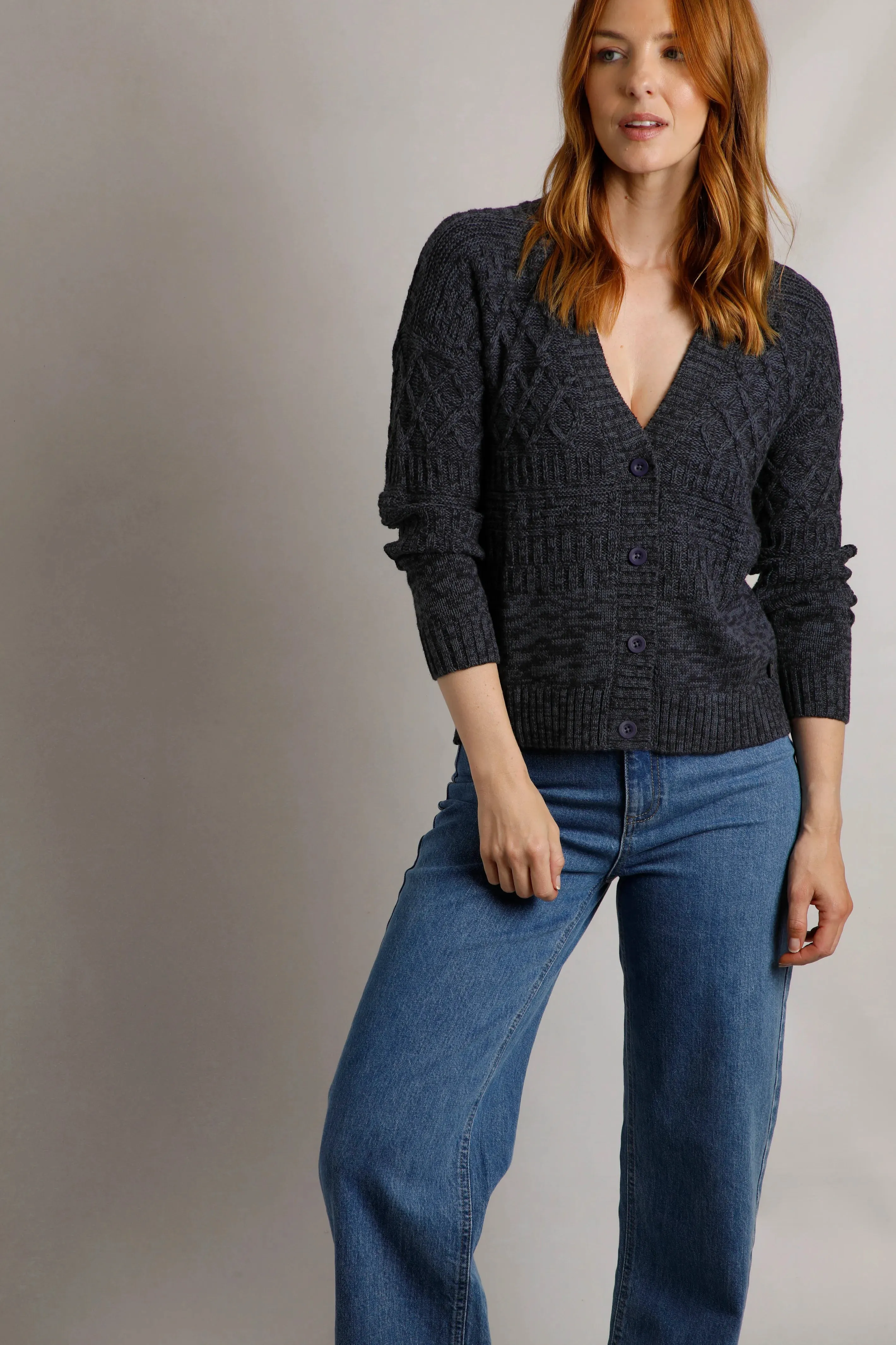 Weird Fish 12 Navy Amiens Eco Mixed Stitch Cardigan