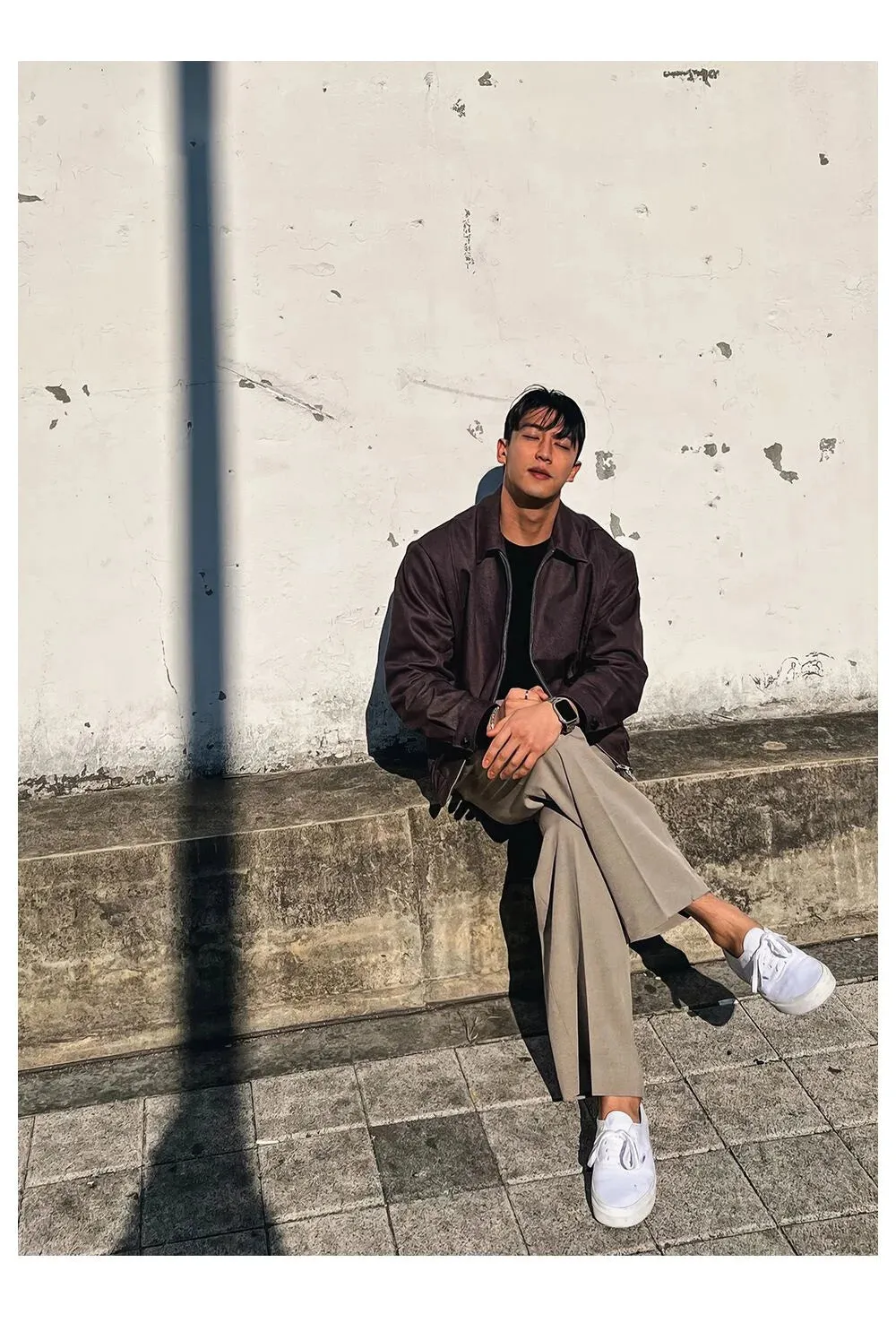 Wiaofellas  -  Khaki high-waisted suit pants men's British yuppie double pleated vertical slacks wide leg casual pants