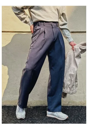 Wiaofellas  -  Khaki high-waisted suit pants men's British yuppie double pleated vertical slacks wide leg casual pants