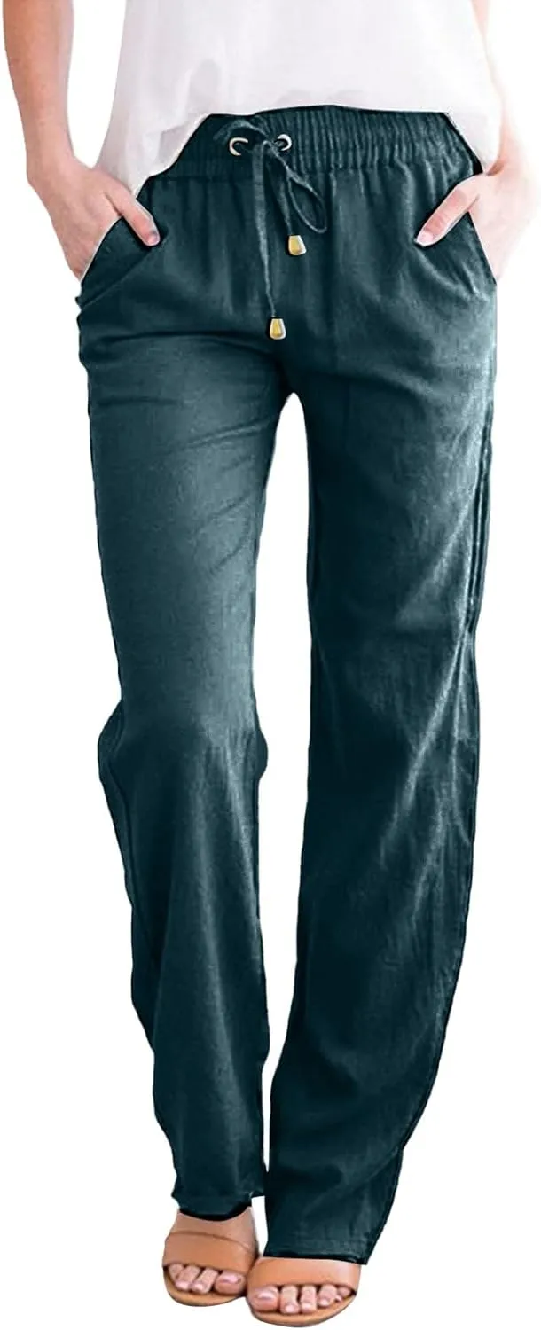 Women Linen Pants High Waist Adjustable High Waist Casual Lounge Pant Linen Pants for Women Casual Loose Cozy Sweatpants