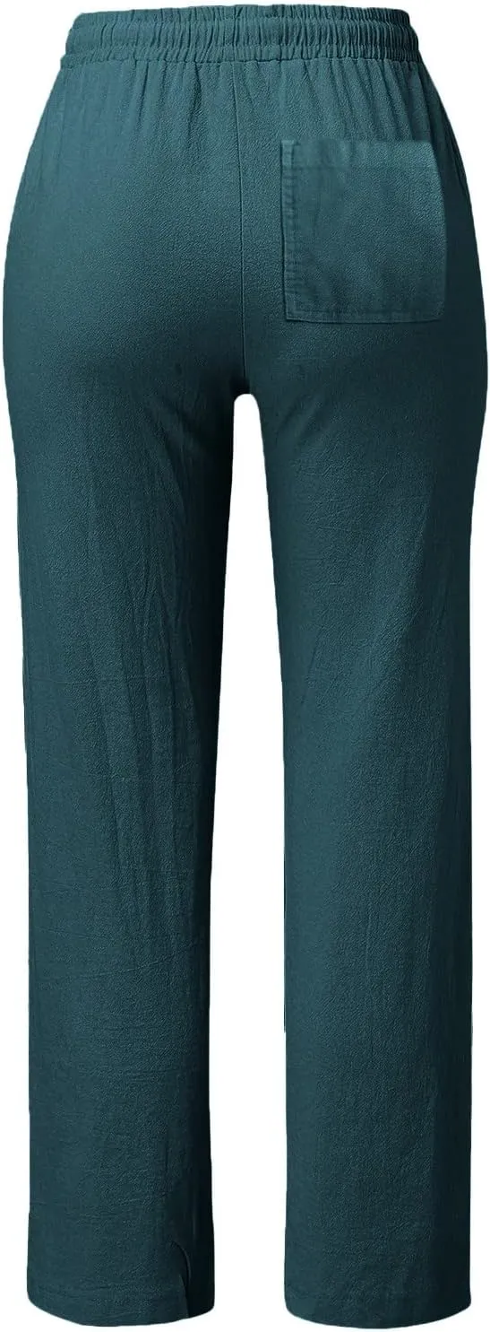 Women Linen Pants High Waist Adjustable High Waist Casual Lounge Pant Linen Pants for Women Casual Loose Cozy Sweatpants