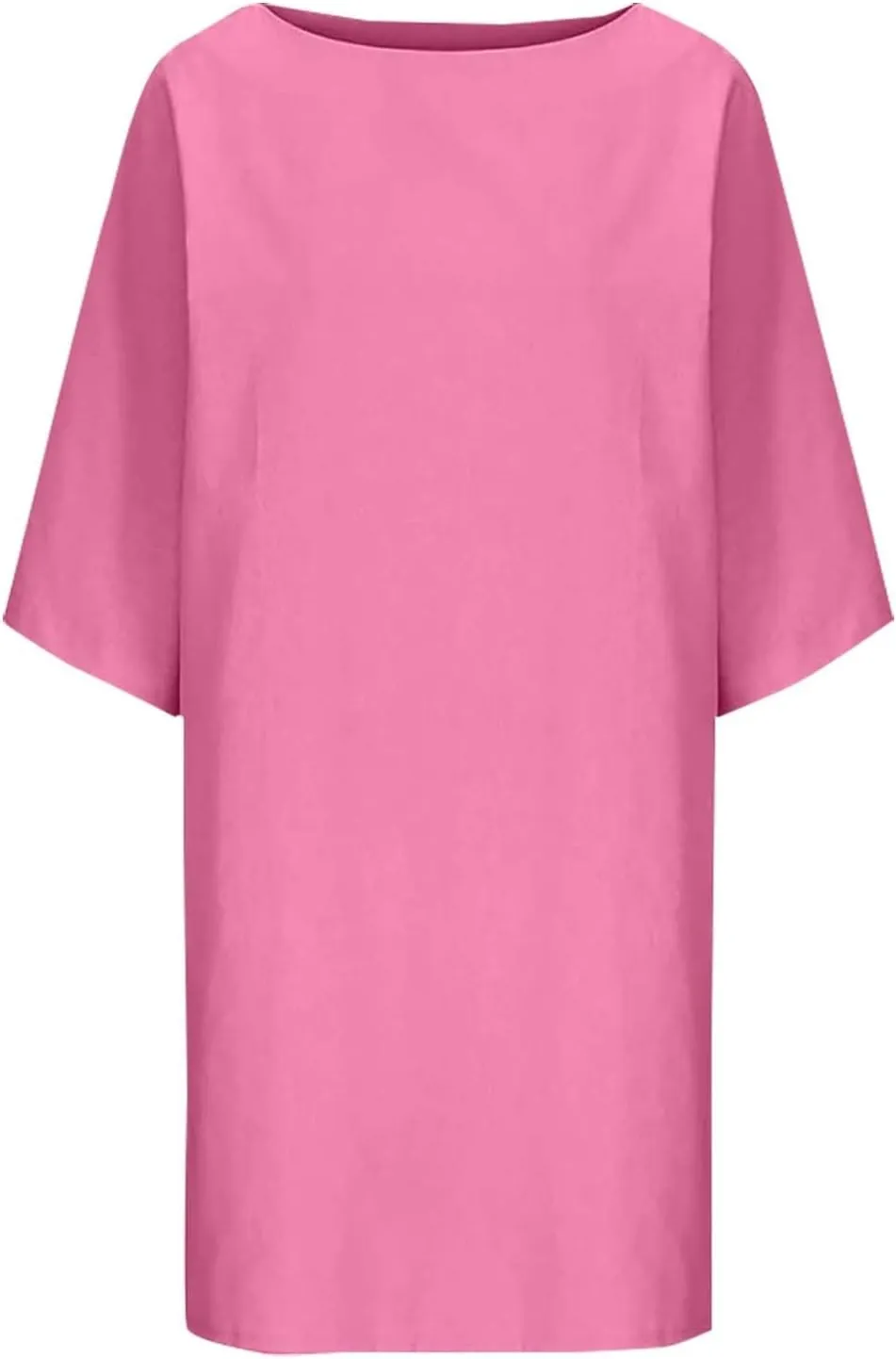 Women Summer Crew Neck Half Sleeve Midi Dress Casual Side Split Plus Size Wrinkle-Free Travel Vacation T Shirt Dress