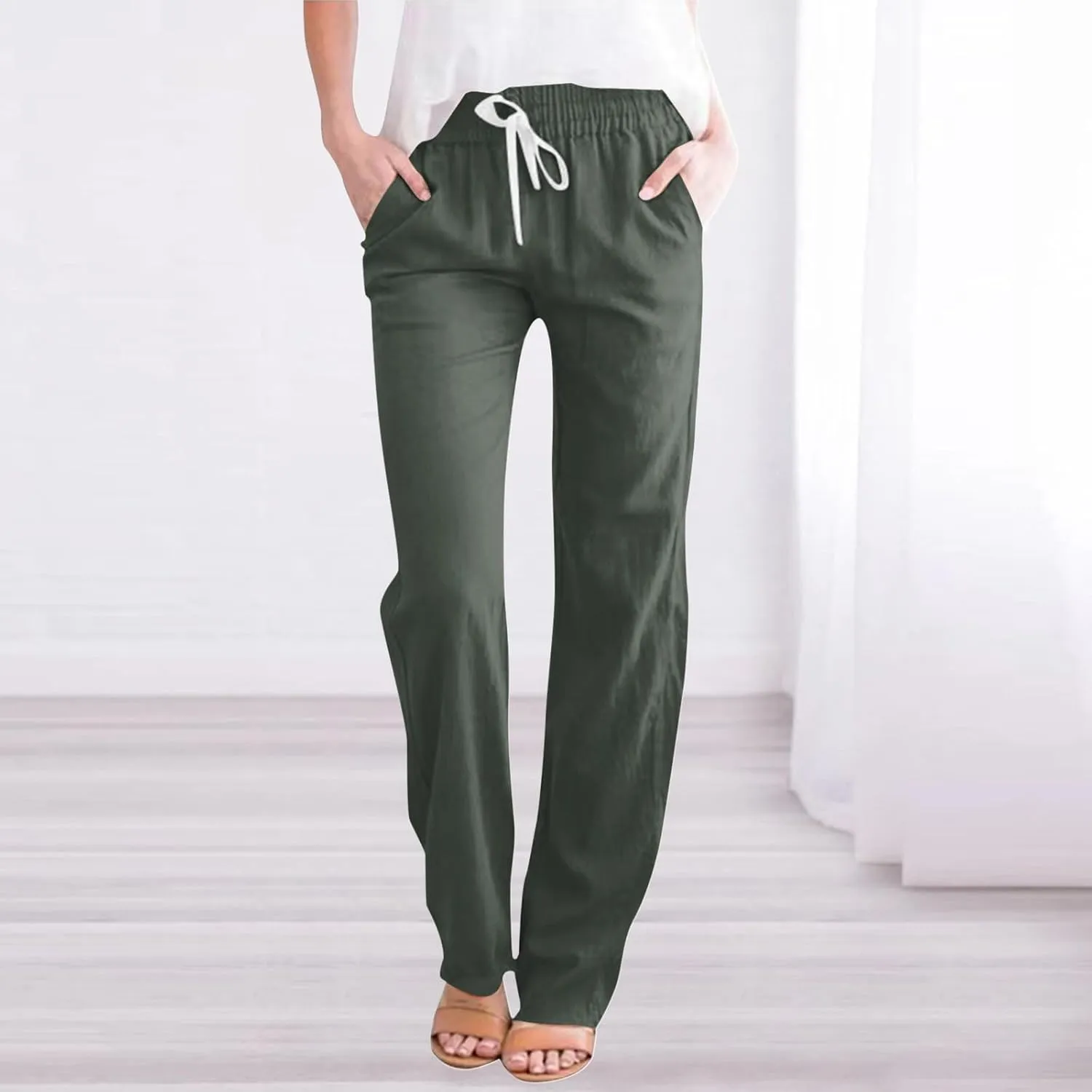 Women's Stretchy Wide Leg Palazzo Winter Flowy Yoga Slacks with Pockets Flare Leggings High Waisted