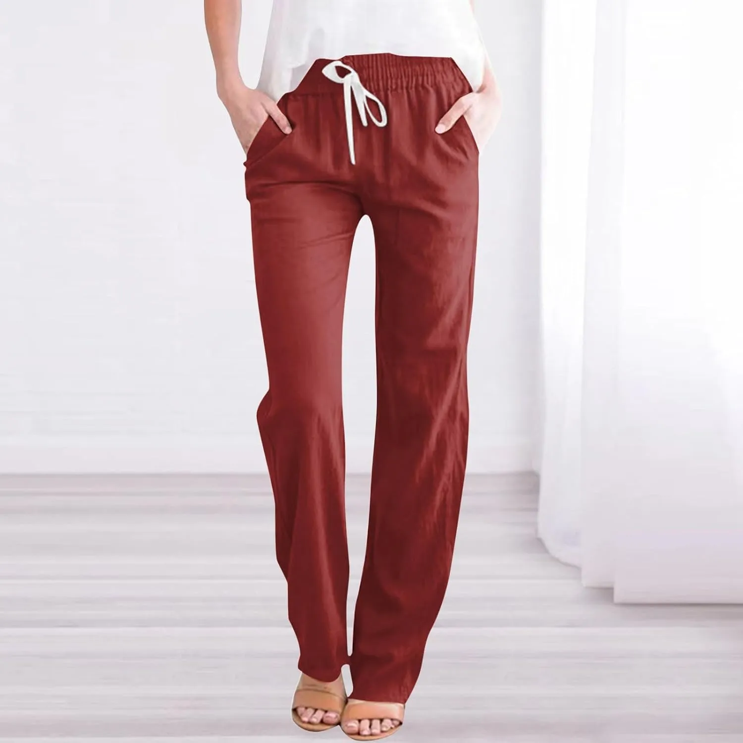 Women's Stretchy Wide Leg Palazzo Winter Flowy Yoga Slacks with Pockets Flare Leggings High Waisted