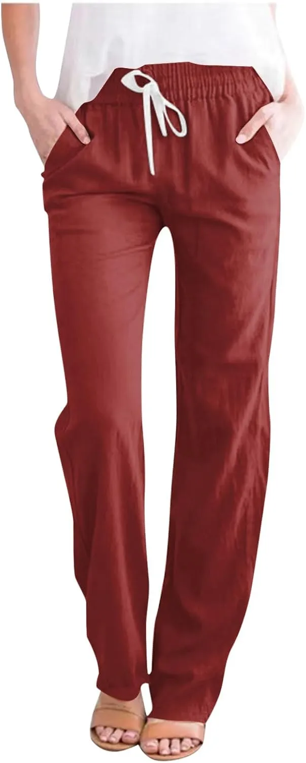 Women's Stretchy Wide Leg Palazzo Winter Flowy Yoga Slacks with Pockets Flare Leggings High Waisted