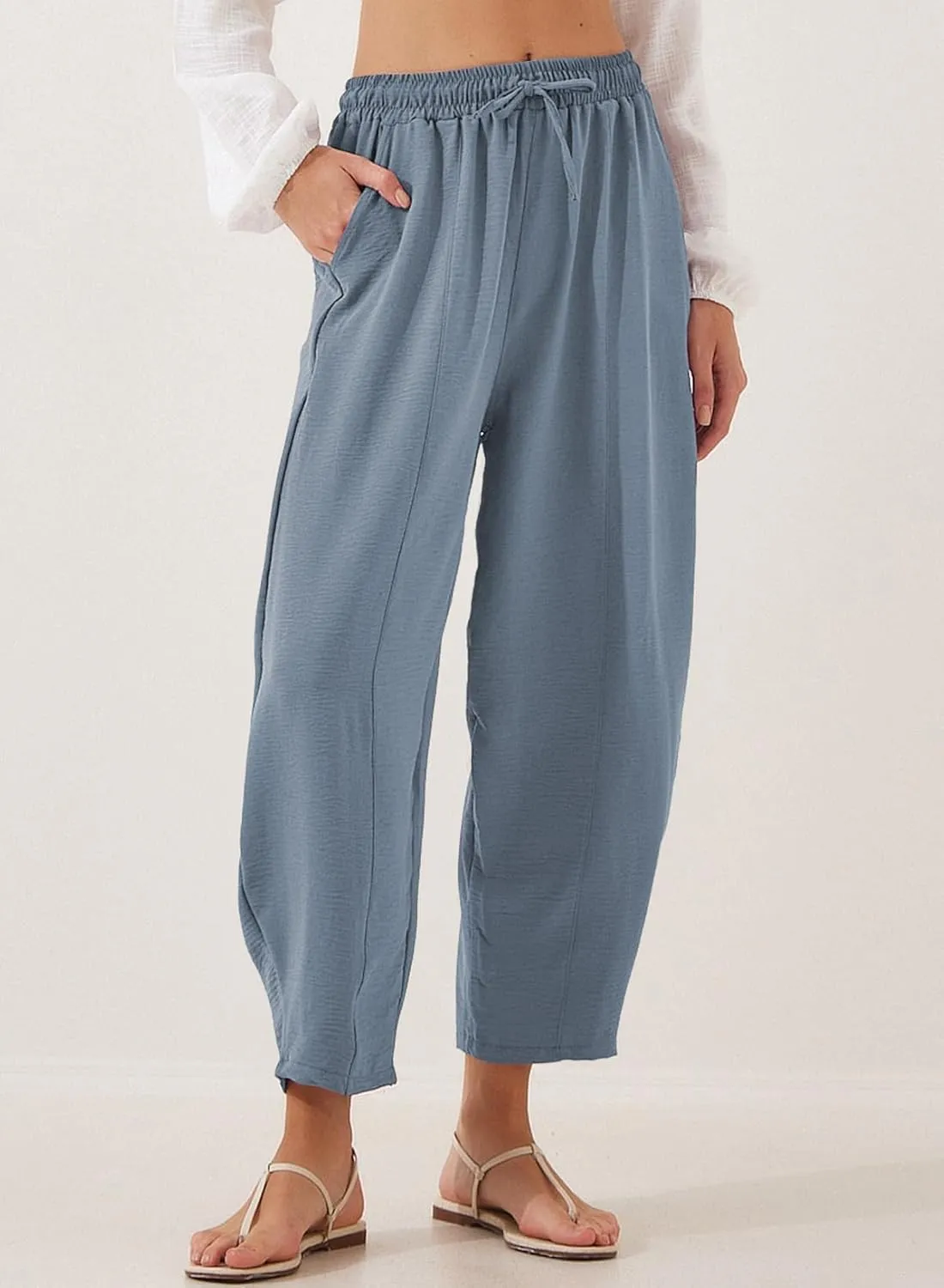 Women's Summer High Waisted Baggy Harem Pants Casual Ankle Length Trouser Slacks with Pockets