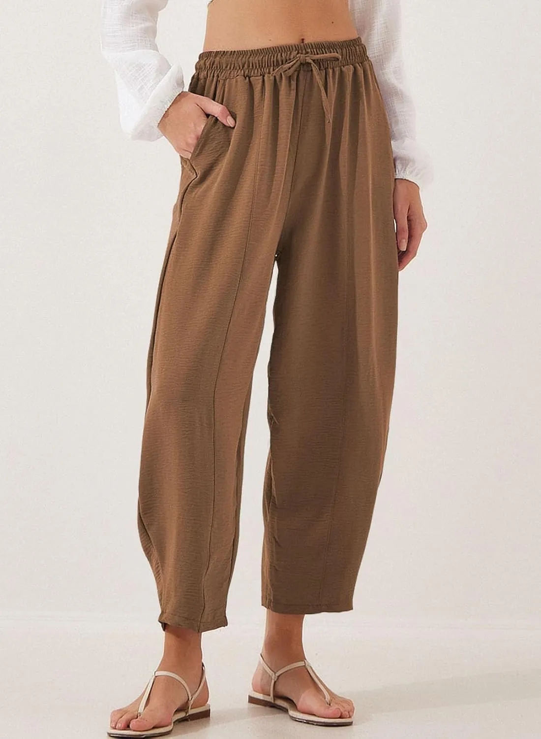 Women's Summer High Waisted Baggy Harem Pants Casual Ankle Length Trouser Slacks with Pockets