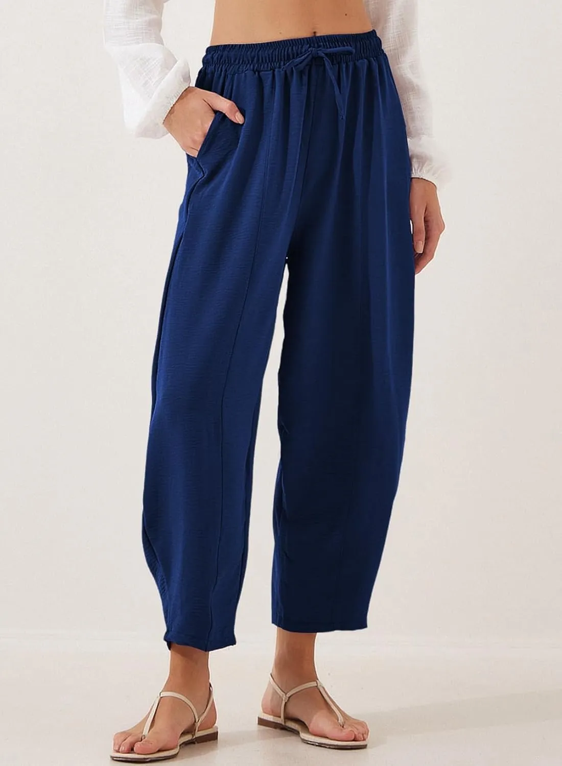 Women's Summer High Waisted Baggy Harem Pants Casual Ankle Length Trouser Slacks with Pockets