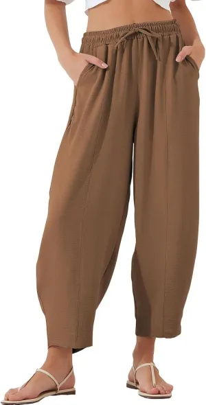 Women's Summer High Waisted Baggy Harem Pants Casual Ankle Length Trouser Slacks with Pockets